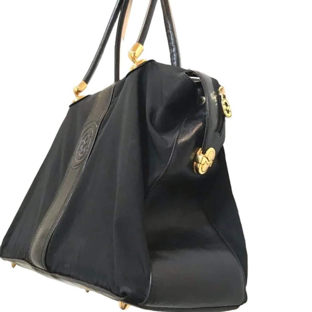 Marino Orlandi Expandable Black Nylon Leather Accent Oversized Satchel - Picture 8 of 12